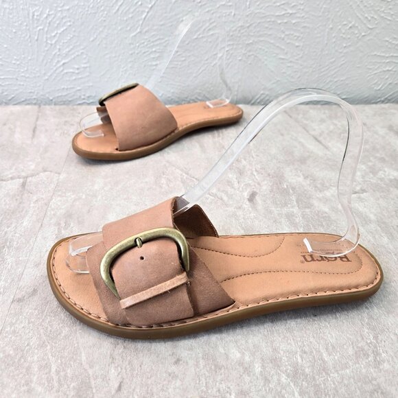 Born Slides Leather Brown Minimalist Buckle Slip On Comfort Flat Sandals Size 6 - Picture 1 of 11